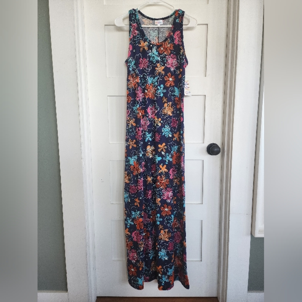 LuLaRoe Blue and Orange Sleeveless Maxi Sundress